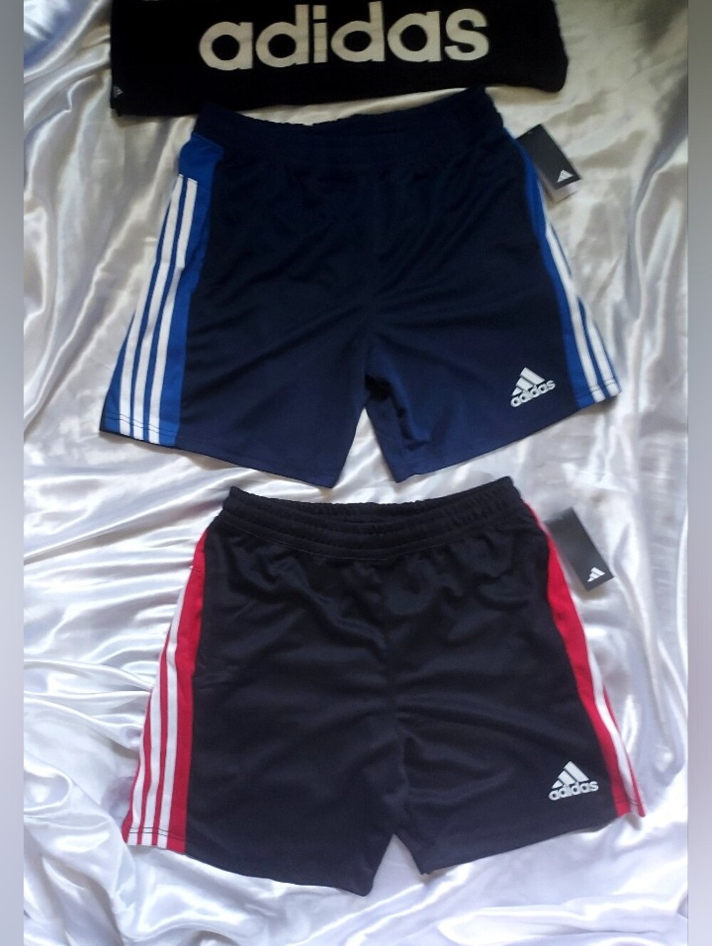 Adidas Men's Dual-Pair Athletic Shorts in Navy, Black, Blue & Red